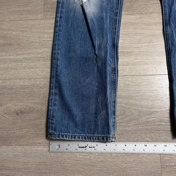 Y2K G Star RAW Attacc Low Straight Jeans Blue Distressed Denim Jeans Size 30